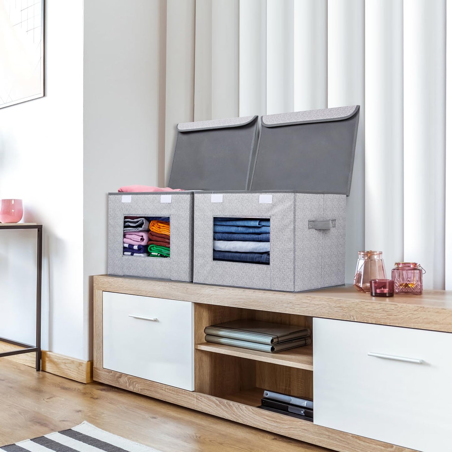 Univivi Fabric Foldable Storage Boxes with Lids 4 Pack Gray - 10 Gallon Organizer