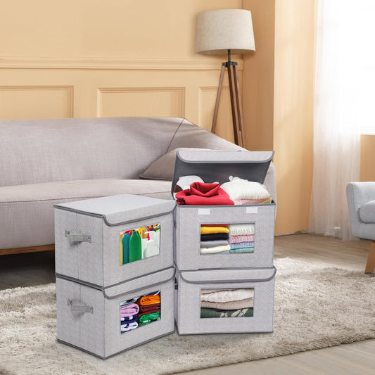 Univivi Fabric Foldable Storage Boxes with Lids 4 Pack Gray - 10 Gallon Organizer
