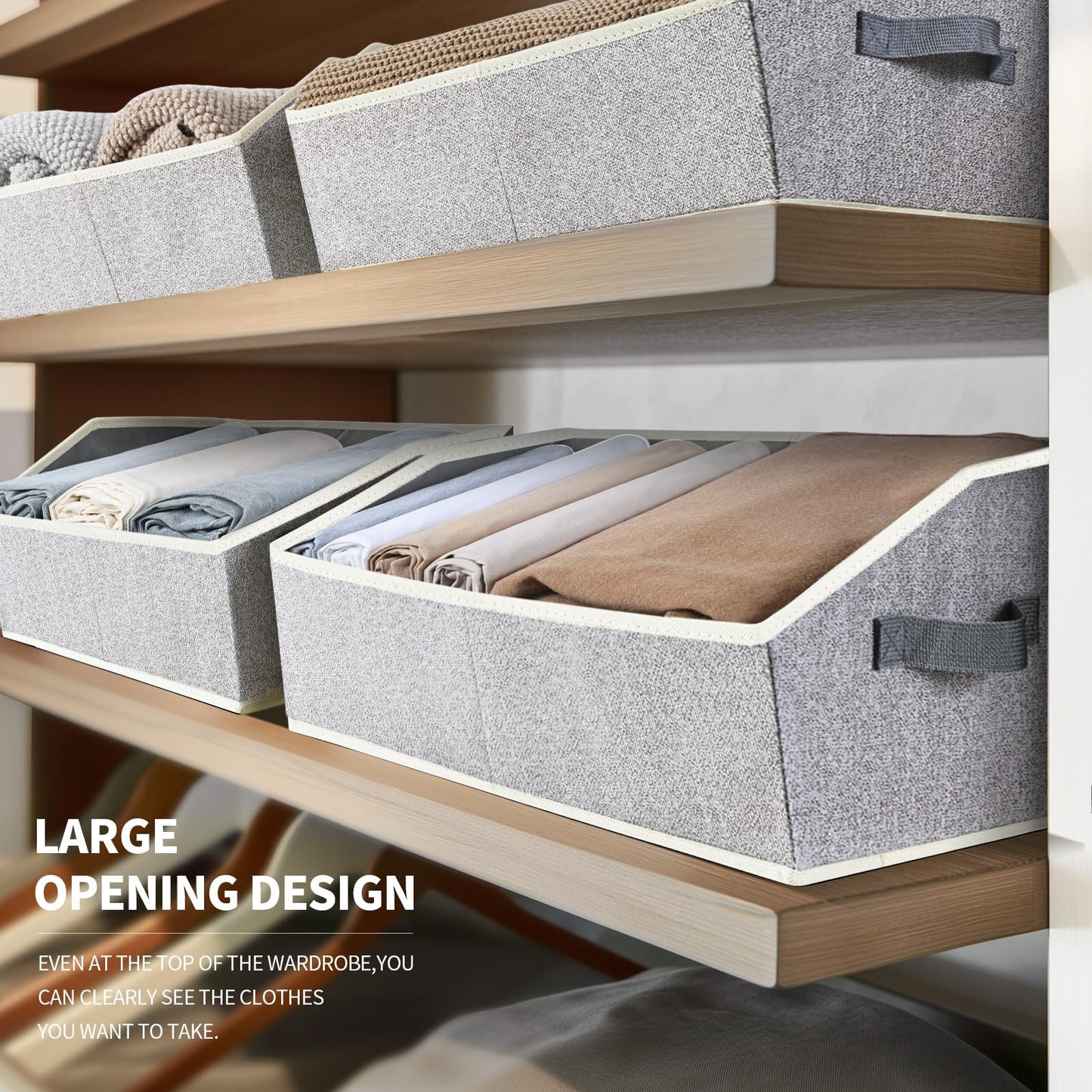 Homsorout Closet Organizer Bins 6 Pack Light Gray - Trapezoid Shelf Storage Baskets