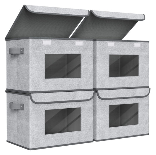 Univivi Fabric Foldable Storage Boxes with Lids 4 Pack Gray - 10 Gallon Organizer