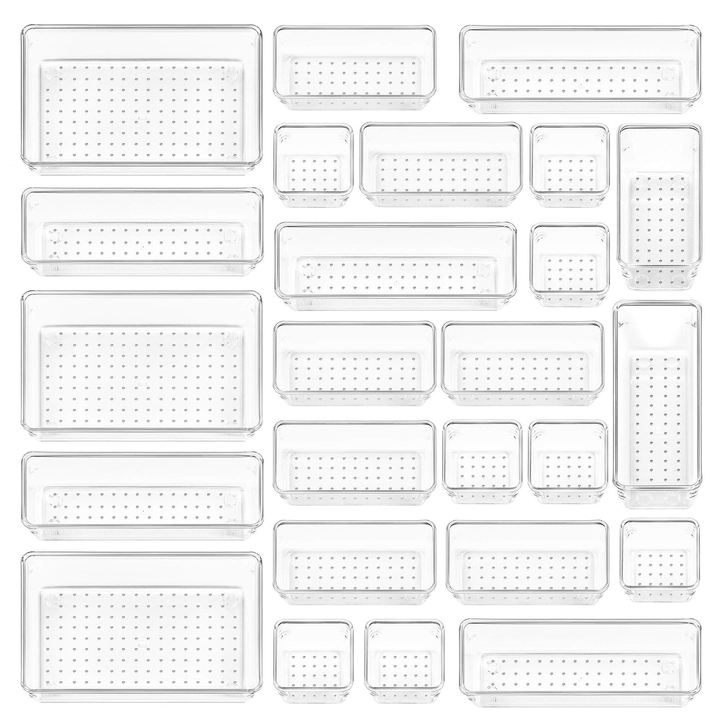 Vtopmart 25 Piece Clear Plastic Drawer Organizer Set - 4 Sizes with Non-Slip Pads
